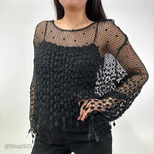 Flowy Black Crochet Cover up  Top Size Medium or Large